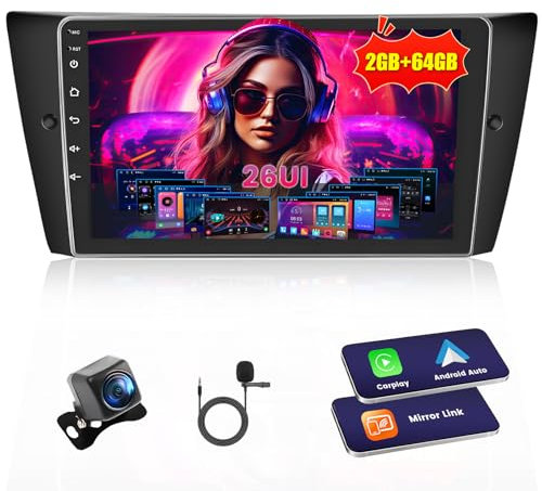 Inefala 2G+64G Android Autoradio per BMW E90 E92 E93 2005-2011, 9 Touchscreen Stereo Auto Bluetooth con Wireless Carplay & Android Auto GPS/WiFi/RDS/FM Mic Retrocamera