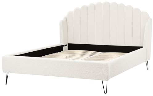 Beliani Polsterbett Bouclé Creme weiß vertikale Steppung Lattenrost 160x200cm Ambillou