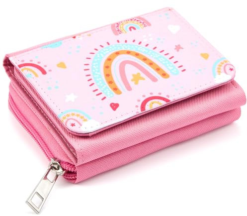 Xuniea Kinder Geldbeutel Portemonnaie für Mädchen Jungen Dreifach Gefaltete Geldbörse mit Regenbogen Geldtasche mit Reißverschluss Brieftasche zum Geschenk für Kids Teenager Schule