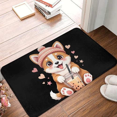 OOAHJEID Fußmatte Badteppich Teppich Kitty mit Bubble Tea rutschfeste Bodenmatte Antiverschleiß-Teppich
