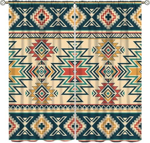 Vorhang Blickdicht Vorhänge Verdunkelungsvorhang Gardinen Mit Ösen Wohnzimmer Schlafzimmer Thermovorhang 3D Retro-Geometrisches Muster Muster Ösenschal 2Er Set -5940509270923430