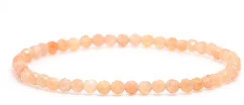 LAKADA Echtes Sonnenstein Edelstein Armband mit facettierten 4mm Perlen Heilstein Schutzstein Edelsteinarmband Glücksbringer Talisman Geschenk (Sonnenstein, 15CM)