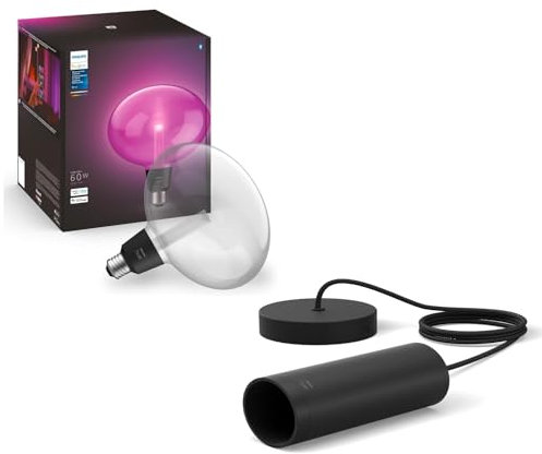 Philips Hue Lightguide Pendelleuchte (Schwarz) - E27 - Weißes und Farbiges Licht - Inkl. 1 Hue Lightguide Ellipse Lampe - Hue White and Color Ambiance
