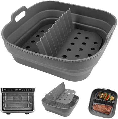 Silicone Air Fryer Liners - Reusable, Air Fryer Accessories, Compatible with Ninja, Tower, Rusell Hobbs, Heat Resistant, Disposable Parchment Paper Liners (1 Pack - Square with Perforated Divider)