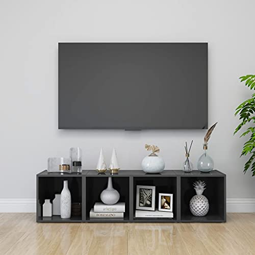KTHLBRH TV-Schränke 4 STK. Hochglanz-Grau tv möbel HiFi Rack Konsolentisch mit Schubladen Sideboard Wohnzimmer 37x35x37 cm Holzwerkstoff