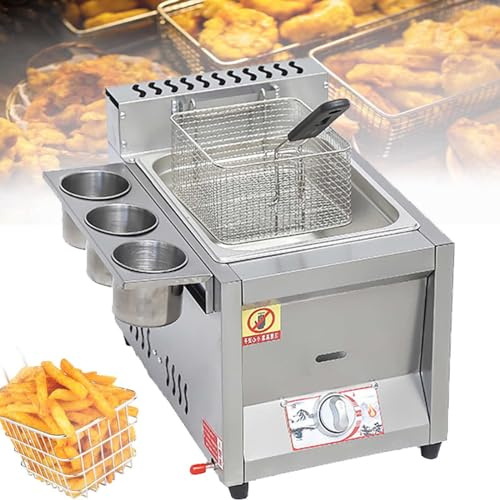 Freidora de gas profesional, grande, de acero inoxidable, de 8 l, 16 l y 24 l, con control de temperatura independiente, con cestas y tapa, para cocinas comerciales, restaurantes y hogares.
