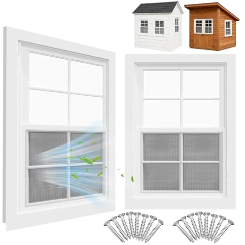 WUDLEP 2 Stück Schuppenfenster, 35,6 x 53,3 cm, Haushaltsschiebefenster, Weiß