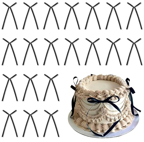 20 Pcs Décor de Gâteau avec Nœud noir Toppers de Gâteau en Ruban | Pour Mariage,Anniversaire,Saint Valentin,Baby Shower,Fête