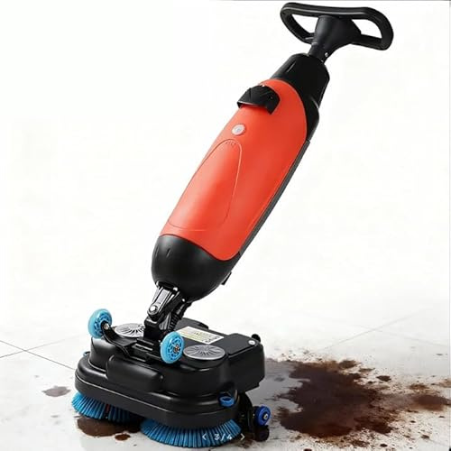 DIUNAOZI Lavasciuga Pavimenti A Batteria, Lavasciuga Pavimenti Uomo a Terra da 17 con Doppie Spazzole, Rotazione A 360°,Motore da 350 Giri/Min, per Casa, Ufficio, Piccoli Spazi Commerciali Red