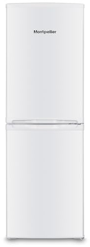 MDAS144W 48cm Wide Static Fridge Freezer 142L Freestanding 60/40 Fridge Freezer White Compact LED Light Adjustable Shelves Energy Efficient