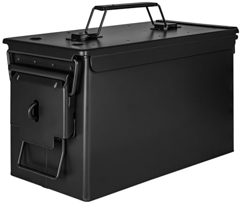 Trucky Munitionsbox Ammo Box Metallkiste Munitionskiste Metallbox | 31x16x19 cm, Schwarz, Aufbewahrungsbox mit Deckel, Army, Metall
