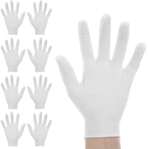 Nogeqi 4 Paar Dünne Baumwollhandschuhe Weiß Handschuhe Damen Stoffhandschuhe Weiß Baumwolle Elastische Atmungsaktiv für Trockene Hände, Neurodermitis, Feuchtigkeitspflege, Kosmetik, Ekzem, Spa