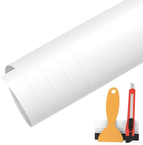 FAFALITHIC 30cm x 150cm Matt Weiß Autofolie Set Blasenfrei mit Werkzeug | Air-Release, Kratzfeste, Selbstklebende Auto Folie für PKW Innen/Außen, Motorrad, Fahrrad