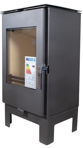 Verso Ina L Holzofen 7,5 kW, 80,2% hoher Wirkungsgrad, kompakte Flache Stahlkörperoberplatte (kein Gusseisen), moderner vertikaler Kaminofen für 100-120 m³, Eco Low Emissionen, 150 mm Rauchabzug