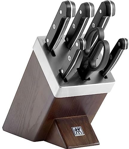 Zwilling 36133-000-0 7-piece Self-sharpening Knife Block Set, Wooden Block, Knife and Scissors made of Special Stainless Steel/Plastic Handle, Gourmet, Ash/Dark Brown