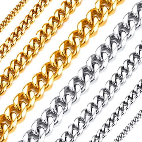 Richsteel damen Frauen Halskette 6mm breit 46cm vergoldet Kubanische Halskette Hip pop Cuban Link Chain Punk Halskette für Damen und Herren