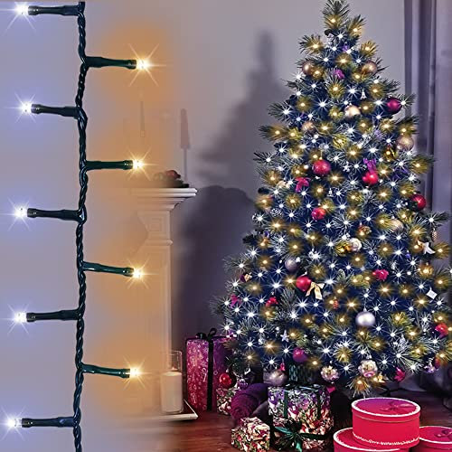 ANSIO® Christmas Tree Lights 750 LED 18.7m/61ft - Warm & Cool White Cluster Compact Lights for Indoor & Outdoor Decorations Fairy Lights with Timer for Xmas Garden & Party | Mains Powered Green Cable
