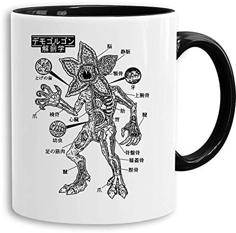 Stranger Demo Anatomie - Tasse Kaffeetasse Things Demogorgon Elfie Dustin Jane Hopper Upside Down tv blu-ray dvd, Farbe:Weiß