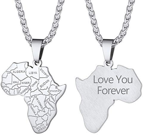 Richsteel personalisierte Afrika Landkarte Silber herren Anhänger Edelstahl Herren Kette mit Geschenkebox für Männer und Herren