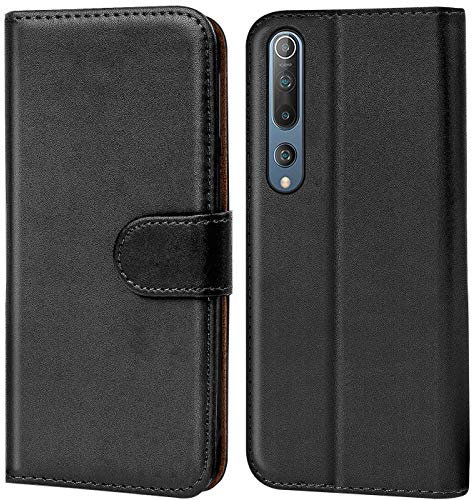 Verco Handyhülle für Xiaomi Mi 10 Hülle, Mi 10 Pro Hülle Bookcase Tasche Flipcover für Mi 10 / Mi 10 Pro Case [Kartenfächer/Aufstellfunktion], Schwarz