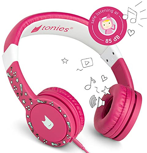 tonies® Wired Headphones for Toniebox, Kid-Safe Padded Over Ear Headphones with Volume Limiting, 1.2m Retractable Cable and 3.5mm Jack in Pink