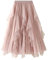 SotRong Tüllrock Damen Karneval Asymmetrisch Midirock Elastisch Hohe Taille Stufendecke Sommerrock Mesh Ballett Hochzeit Party Abschlussball A-Linie Faltenrock Rosa