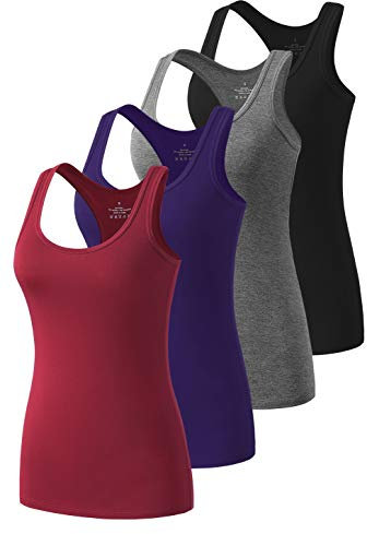Ymmchy Workout Tank Top Damen Racerback Shirt Tanktop Unterhemd 4er-Pack Black/Gray/DB/Wine Red M