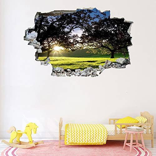 Rasen Wandbilder Wandtattoo 3D Landschaft Wanddurchbruch Wandaufkleber Baum Sonnenlicht Fensterdeko Bilder Wanddeko Mädchen Aufkleber Selbstklebend Fenstersticker Wandsticker Kinderzimmer Deko