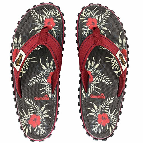 Gumbies Islander Unisex-Flip-Flops, mit superweichem Baumwoll-Zehensteg und robuster recycelter Gummisohle Komfort garantiert, Grauer Hibiskus, 44 EU