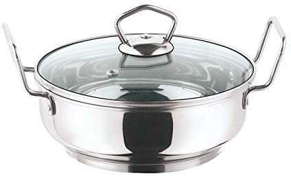 Kadai Multi Kadai - Kadai de acero inoxidable con tapa de cristal, 26 cm, 4 LTR (apto para inducción)