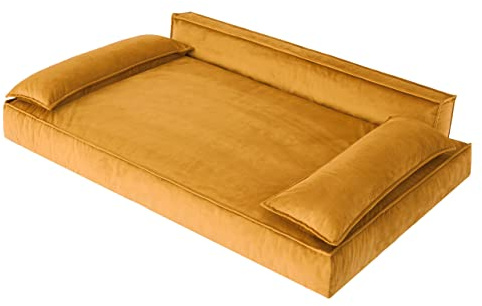 PillowPrim Hundebett Hundesofa Hundekissen Hundekorb Hundecouch Tierbett Haustierbett Korb Couch Sofa Bett, leichte Reinigung (Größe XL: 99x66 cm, Gelb)