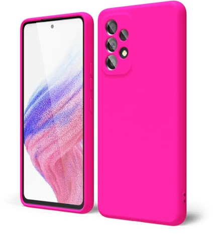 oakxco for Samsung Galaxy A53 5G Case Silicone, Thin Slim Grip Soft Rubber Gel Protective Phone Case for Women, Matte Plain Bright Color Aesthetic Cute Girly Case with Camera Cover, Neon Hot Pink