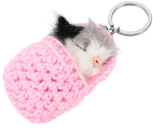 Pink Sleeping Mouse Keychain Fluffy Bag Charm Pendant for Women, Hamster Decorations for Handbag, Car, and Keyring