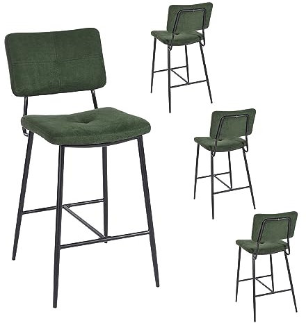 MEUBLE COSY Barhocker 4er Set Barstuhl mit Lehne und Fußstütze aus Stoff Metall Tresenhocker Bistrohocker für Bar Bistro Café Küche, Grün
