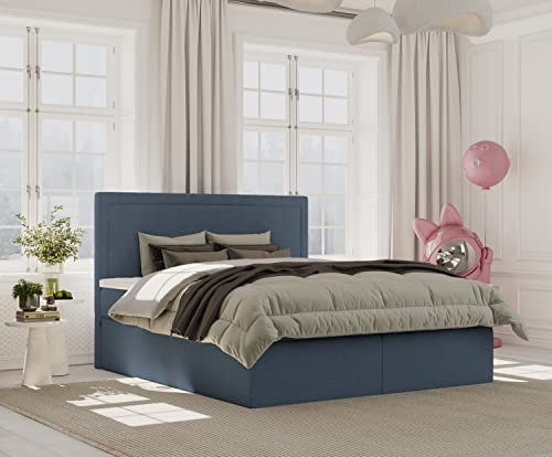maison de reve - Boxspringbett 200x200 cm mit Bettkasten, Bett 200x200 cm mit Pocket Matratze und Topper Inklusive, Boxspringbett mit Bettkasten, Boxbetten, Boxspringbetten, Polsterbett - DUNKEL BLAU