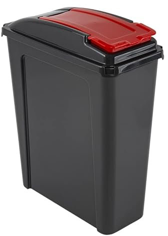 JMS Create Smile 25L Plastic Indoor Slimline Recycle Bin with Colour Coded Flap Lid For Home Kitchen Bathroom (Red)
