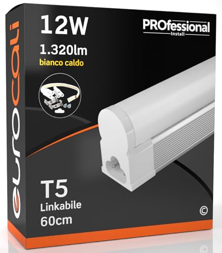 Eurocali Luce LED Sottopensile 60cm Raccordabile T5 12W 1320 lumen Luce Bianco Caldo 3000K