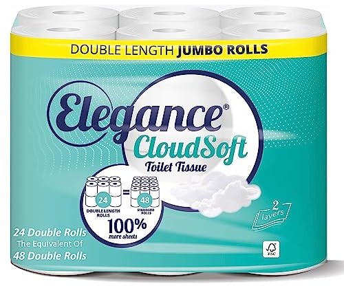 Elegance Cloud Soft Toilet Roll - 24 Double Rolls (2 x 12) | Bulk buy. 24 double rolls, the equivalent of 48 standard rolls.