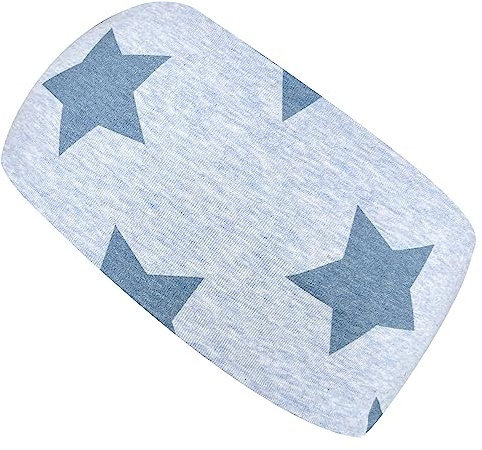 Wollhuhn ÖKO MINI Kinder Breites Elastisches Stirnband/Haarband Deutsche Herstellung Bequem Baumwolle (KU 48-52) (Sterne Hellblau Meliert)