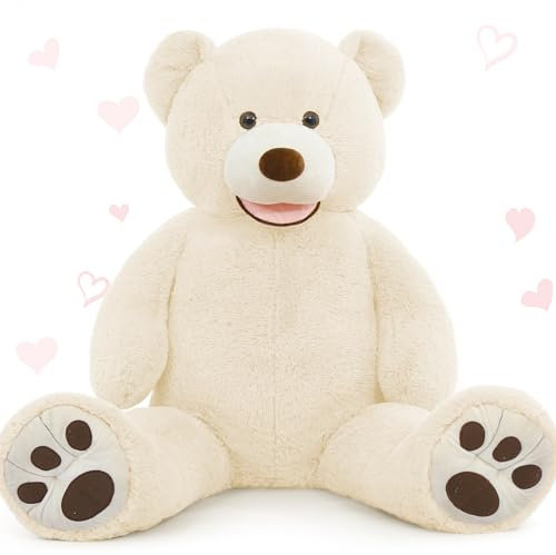 MorisMos Beige riesen Teddy, 130cm Teddybär groß XXL, Weich Kuschelbär Plüschbär Fraun,Teddys Bär Kuscheltier XXL Stofftier Plüschtier