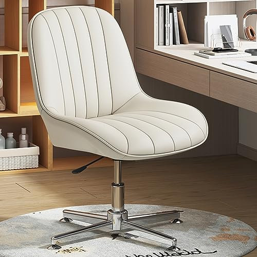 GIZNXBA Schreibtischstuhl Chefsessel Bürostuhl Ergonomisch Leder Computerstuhl Ergonomisch Schreibtisch Drehsessel Gepolstert Bequemer Moderner Drehstuhl Ohne Armlehnen, Für Zuhause (Color : /Beige)