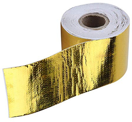 equlup Aluminiumband, 1 Rolle Aluminiumfolie, Selbstklebendes Isolierband, Reflektierendes Auto-Hitzeschild-Wickelkanalrohr-Dichtungsband (Golden)(10M*5Cm)
