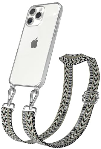 EAZY CASE Handykette - Verstellbares Taschenband kompatibel mit iPhone 15 Pro Max, Schulterriemen, Handykordel mit Silikon Hülle, Umhängetasche, Grün Schwarz Silber