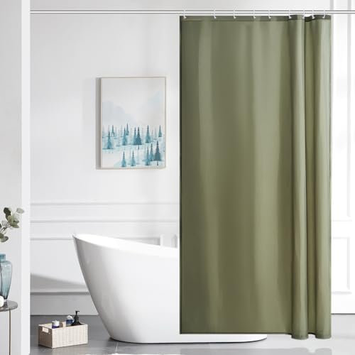 Furlinic, Piccola tenda da doccia antimuffa, colore verde salvia, in poliestere impermeabile, lavabile in lavatrice, con 6 ganci, 90 x 180 cm