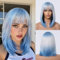 Albell Perücke Damen Blaue Weiße Perücke für Frauen kurze Bob Perücke mit Pony Cosplay Party Perücke