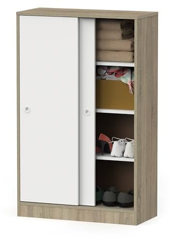 MUEBLES PITARCH | Armario Auxiliar Multiusos bajo Puertas Correderas para Limpieza, cocinas, galerías, despachos 120x74x33cm (Alto x Ancho x Fondo), Blanco y Roble Cambrian, Colección Tibet