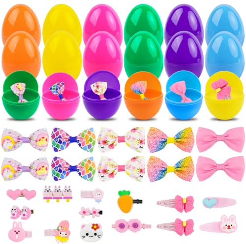 Wishstar Ostereier Gefüllt, 12 Ostereier zum Befüllen mit Haarspange Haarring, Ostergeschenke Kinder, Ostereier gefüllt mit Spielzeug, Ostereier Deko, Ostereiersuche Osterkörbchen