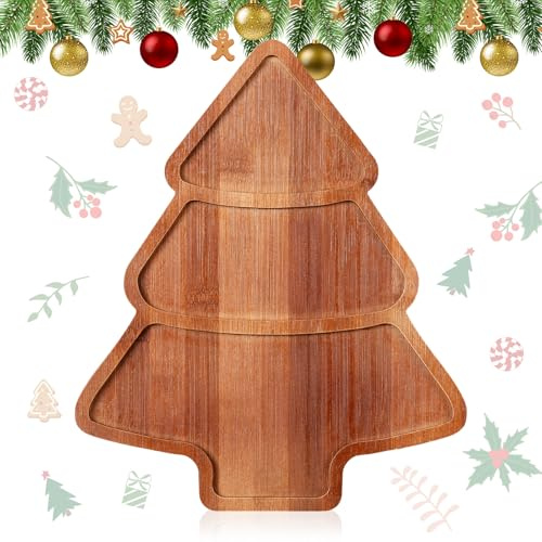 Maxcheck Vassoio da portata in legno a forma di albero di Natale, rustico, 30 x 24 cm, piatto da portata per salumi, formaggi, frutta