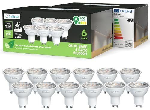 sailsco Energieklasse A GU10 LED Neutralweiss Lampe,3.3W 600LM 4000K Neutralweiß GU 10 Spot Energiesparlampe,83W Glühbirne Ersetzt,36 Grad Abstrahlwinkel G10 Leuchtmittel,Nicht Dimmbar Birne,12 Stück