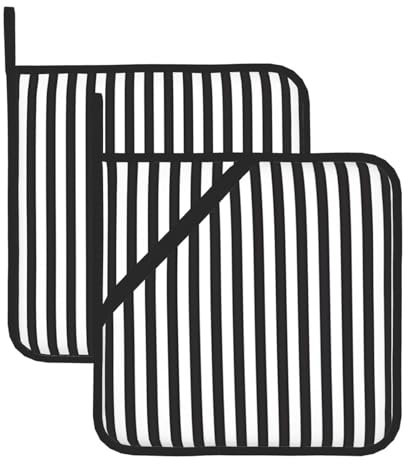 Lot de 2 maniques à rayures noires et blanches pour maniques résistantes à la chaleur, tapis chauds, cuisson au four